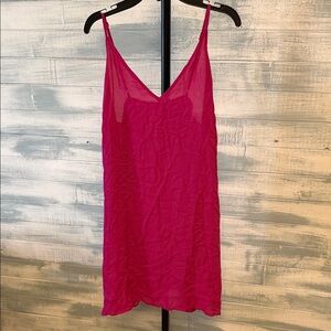 FARM Rio Pink Sheer Mini Slip Dress V-Neck Spaghetti Strap Resort Cover Up